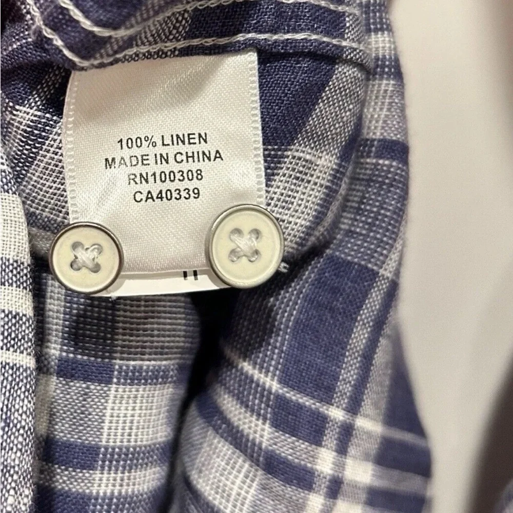 Peter Millar Crown Men's Linen Shirt Size Medium Button Up Check Long Sleeve NWT